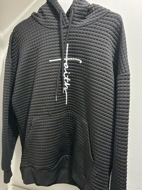 Faith Script Quilted Black Hoodie